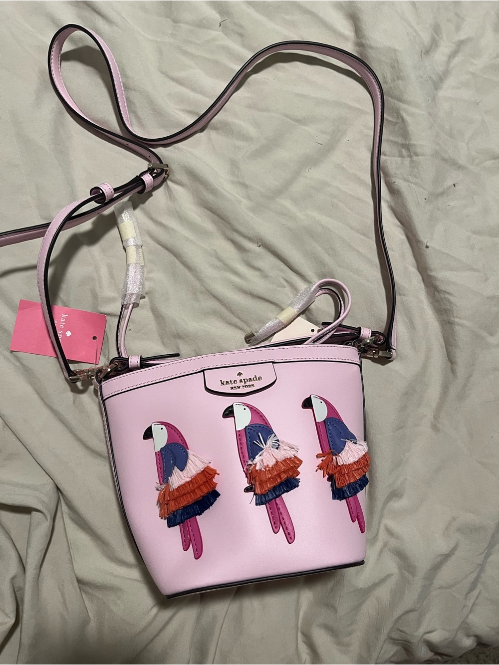 kate spade Pink Parrot Fringe Appliqué Crossbody Bag